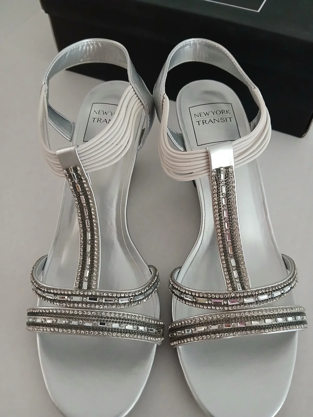 New York Transit Silver Wedge $22 Sandals with Beaded Straps Size 8.5